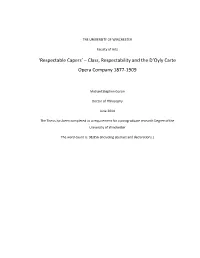 Class, Respectability and the D'oyly Carte Opera Company 1877-1909