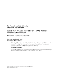 Architecture Program Report for 2014 NAAB Visit for Continuing Accreditation