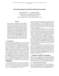 Recent Developments in Boolean Matrix Factorization