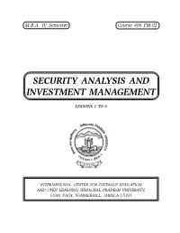 Security Analysis and Investment Management