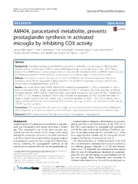 AM404, Paracetamol Metabolite, Prevents Prostaglandin Synthesis in Activated Microglia by Inhibiting COX Activity Soraya Wilke Saliba1,2*, Ariel R