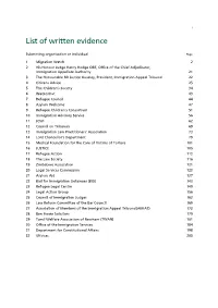 List of Written Evidence