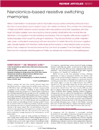 Nanoionics-Based Resistive Switching Memories