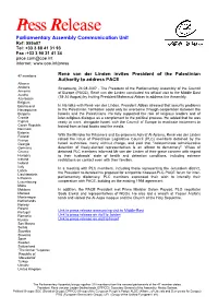 Parliamentary Assembly Communication Unit Ref: 555A07 Tel: +33 3 88 41 31 93 Fax :+33 3 90 21 41 34 Pace.Com@Coe.Int Internet