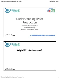 Understanding IP for Production Tony Orme, Technology Editor the Broadcast Bridge Monday 17Th September – 10Am