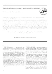 Cobalt Mineralisation in Cornwall – a New Discovery at Porthtowan
