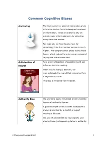 Common Cognitive Biases