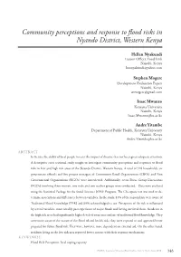 Community Perceptions and Response to Flood Risks in Nyando District, Western Kenya