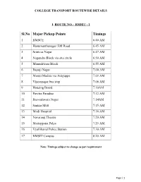 Sl.No Major Pickup Points Timings