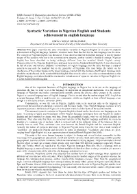 Syntactic Variation in Nigerian English and Students Achievement in English Language