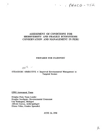 Assessment of Conditions for Biodiversity and Fragile Ecosystems Conservation and Management in Peru