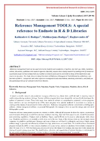 Reference Management TOOLS: a Special Reference to Endnote in R & D Libraries