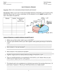 Earth Science Date ___Period: ___Lab 9: Elements / Minerals