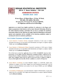 Eligibility for Different Programmes