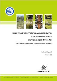 SURVEY of VEGETATION and HABITAT in KEY RIPARIAN ZONES: Murrumbidgee River, ACT