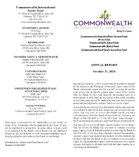 Commonwealth International Series Trust ANNUAL REPORT October