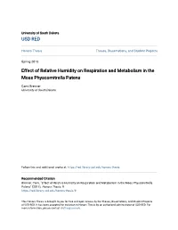 Effect of Relative Humidity on Respiration and Metabolism in the Moss Physcomitrella Patens
