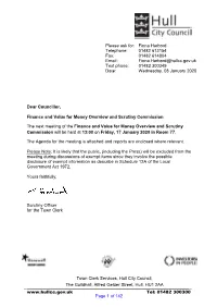 Of the Finance and Value for Money Overview and Scrutiny Commission Will Be Held at 13:00 on Friday, 17 January 2020 in Room 77