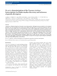 De Novo Characterization of the Timema Cristinae Transcriptome Facilitates Marker Discovery and Inference of Genetic Divergence