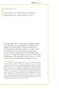 Learning from Manchester: Uneven Development, Class and the City1