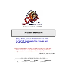 Spur Menu Breakdown