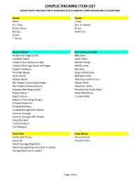 Cheplic Packing Item List Please Note: Pricing Is Not Available Due to Weekly Supplier Pricing Flucuations