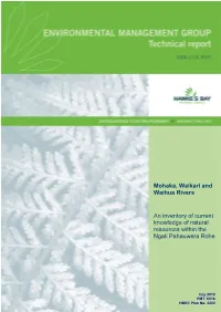 Mohaka, Waikari and Waihua Rivers an Inventory of Current Knowledge