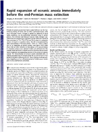 Rapid Expansion of Oceanic Anoxia Immediately Before the End-Permian Mass Extinction