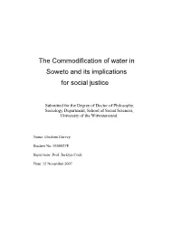 The Commodification of Water in Soweto and Its Implications for Social Justice