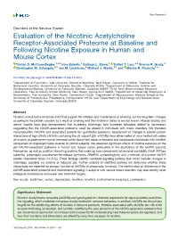 Evaluation of the Nicotinic Acetylcholine Receptor-Associated Proteome at Baseline and Following Nicotine Exposure in Human and Mouse Cortex Tristan D