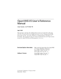 Openvms I/O User's Reference Manual