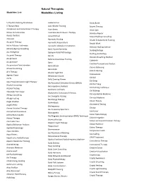 Natural Therapists Modalities Listing