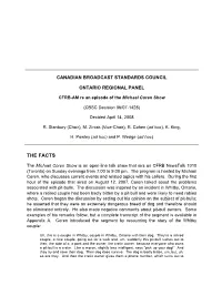 CFRB-AM Re an Episode of the Michael Coren Show