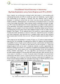 Cloud-Based Visual Discovery in Astronomy: Big Data Exploration Using Game Engines and VR on EOSC