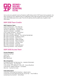 Festival Credits for GDIF 2020