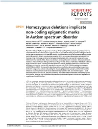 Homozygous Deletions Implicate Non-Coding Epigenetic Marks In