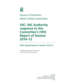 S4C: S4C Authority Response to the Committee's Fifth Report of Session 2010–12