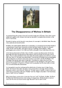 In Medieval Times the Range of the Wolf Covered a Large Part of Europe