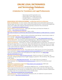 ONLINE LEGAL DICTIONARIES and Terminology Databases