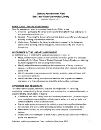 Library Assessment Plan San Jose State University Library Updated: May 30, 2017