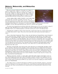 Meteors, Meteoroids, and Meteorites by Cindy Grigg