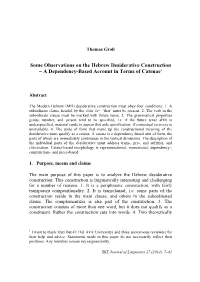 Some Observations on the Hebrew Desiderative Construction – a Dependency-Based Account in Terms of Catenae1