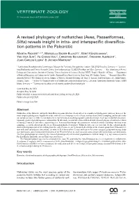 A Revised Phylogeny of Nuthatches (Aves, Passeriformes, Sitta) Reveals Insight in Intra- and Interspecific Diversifica- Tion Patterns in the Palearctic