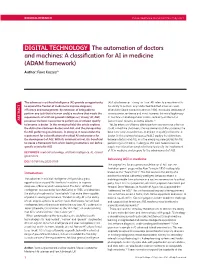 And Machines: a Classification for AI in Medicine (ADAM Framework)