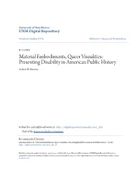 Material Embodiments, Queer Visualities: Presenting Disability in American Public History Andrew B