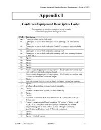 Appendix I – Container/Equipment Description Codes