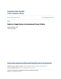 Failed Or Fragile States in International Power Politics