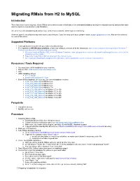 Migrating Rmsis from H2 to Mysql