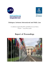 Report of Proceedings Dialogues Between International and Public Law