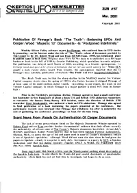 Skeptics UFO Newsletter -2- March 2001 New Organization to Encourage Investigation of UFO Reports by Pilots